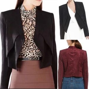 BCBG Max Azria Luke Faux Suede Cropped Jacket in Black Size Medium